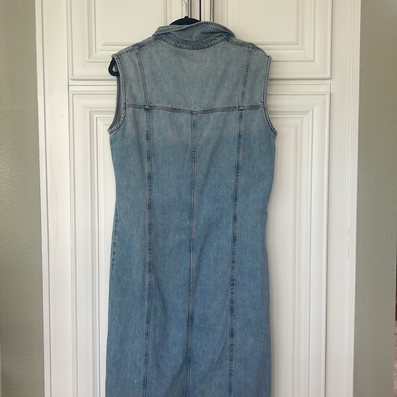 Zara blue maxi long denim jean distressed sleeveless button down dress sz XL - Picture 11 of 16